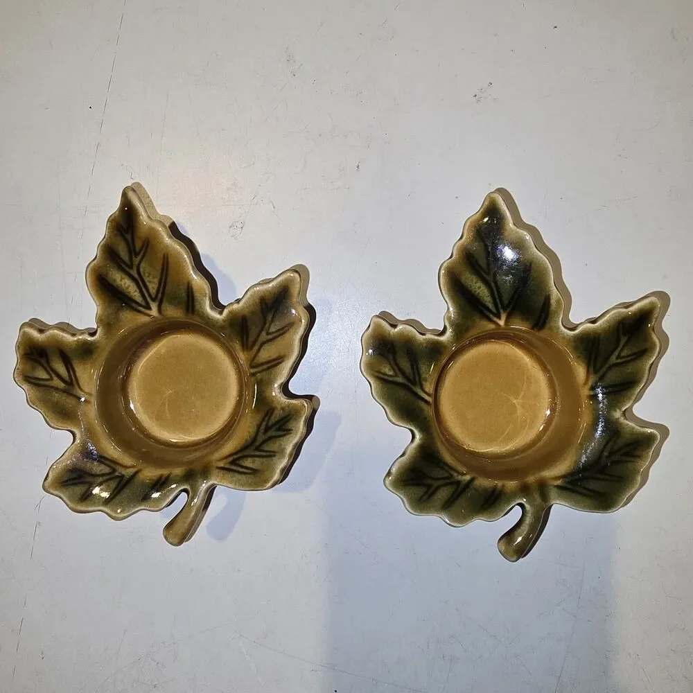 2012 Yankee Candle Ceramic GRAPE LEAF Tealight Holder X2